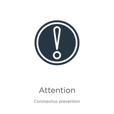 Dikkat ikon vektörü. Beyaz arka planda izole edilmiş Coronavirus Önleme koleksiyonundan moda düz ilgi ikonu. Vektör illüstrasyonu web ve mobil grafik tasarımı, logo, eps10 için kullanılabilir