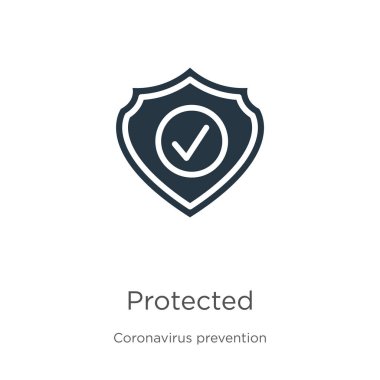 Koruyucu ikon vektörü. Beyaz arka planda izole edilmiş Coronavirus Önleme koleksiyonundan moda düz koruma ikonu. Vektör illüstrasyonu web ve mobil grafik tasarımı, logo, eps10 için kullanılabilir