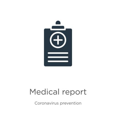 Tıbbi rapor ikon vektörü. Beyaz arka planda izole edilmiş Coronavirus Önleme koleksiyonundan moda düz tıbbi rapor ikonu. Vektör illüstrasyonu web ve mobil grafik tasarımı için kullanılabilir,
