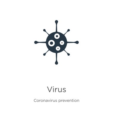 Virüs simgesi vektörü. Beyaz arka planda Coronavirus Önleme koleksiyonundan moda düz virüs ikonu izole edildi. Vektör illüstrasyonu web ve mobil grafik tasarımı, logo, eps10 için kullanılabilir