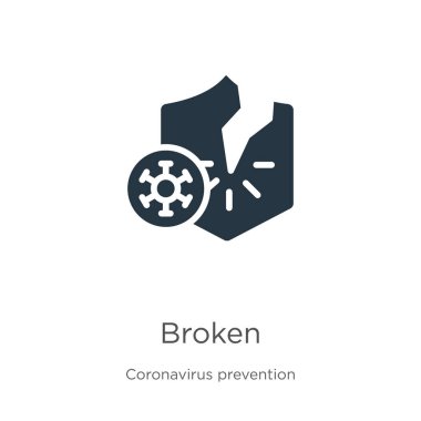 Kırık ikon vektörü. Beyaz arka planda izole edilmiş Coronavirus Önleme koleksiyonunun son moda düz simgesi. Vektör illüstrasyonu web ve mobil grafik tasarımı, logo, eps10 için kullanılabilir