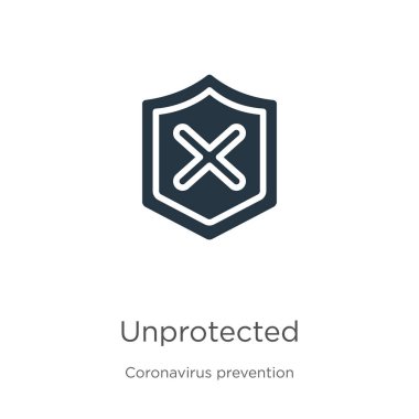 Korunmasız ikon vektörü. Beyaz arka planda izole edilmiş Coronavirus Önleme koleksiyonundan modayı koruyan korumasız simge. Vektör illüstrasyonu web ve mobil grafik tasarımı, logo için kullanılabilir,