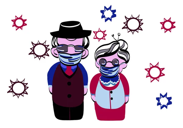 Ilustración Coronavirus Personas Mayores Con Máscaras Protectoras Coronavirus Alrededor Los — Vector de stock