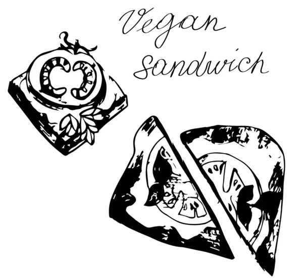  Vejetaryen yemeğinin bir örneği. Doğru yemeği ye. Beyaz bir arka planda izole edilmiş. Vegan tost.