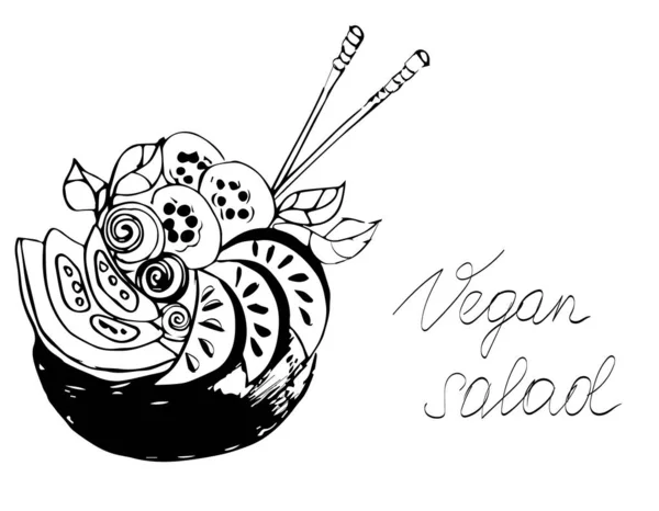 Vegan yiyeceklerin vektör çizimi. Doğru yemeği ye. Beyaz bir arka planda izole edilmiş. Vejetaryen salatası