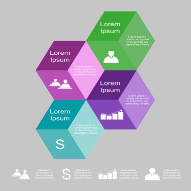 İçin pazarlama ağı iş için üç öğenin bir Infographic Infographics / şekil gösterir. Metin için dört küpleri Infographics oluşur.