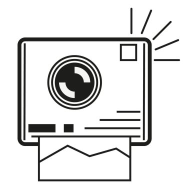 fotoğraf makinesi ile fotoğraf / resim bir kamera, simgeler, şeklinde gösterir kontür. Bir fotoğraf makinesi ile bir sopa ve bir fotoğraf. Uygulama büyük bir logo, bir bilgisayar donanım mağaza için site kapsamıdır.