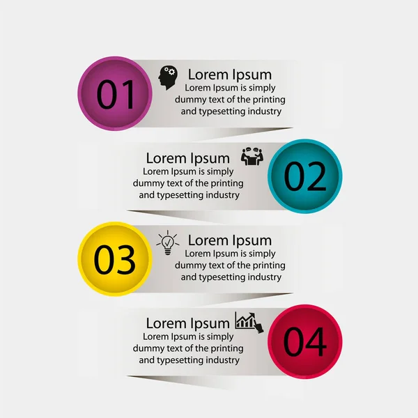 İş verileri görselleştirme, bilgi grafikleri. Elementlerin süreç şeması, grafiklerin yardımı ile, dört aşamalı diyagramlar, sayılar, simgeler, metin, varyantlar, bölümler. Sunum için iş vektörü.