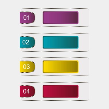 İş verileri görselleştirme, bilgi grafikleri. Grafiklerin yardımıyla elementlerin sürecinin şeması, dört aşamalı diyagramlar, sayılar, metin, simgeler, varyantlar, bölümler. Sunum için iş vektörü.