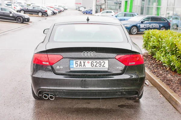 Closeup of new white car Audi A5 TDI quattro — Stock Photo, Image