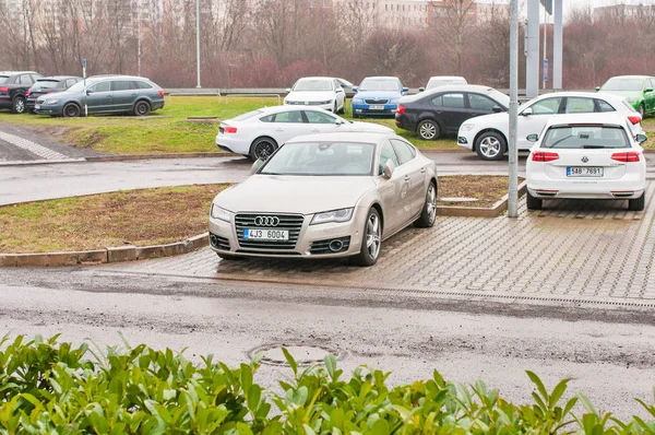 Closeup of new white car Audi — Stock Photo, Image