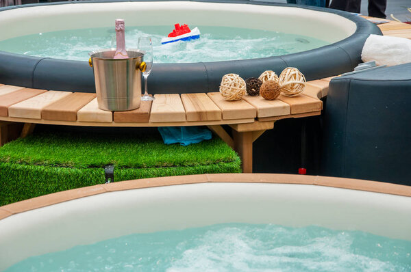 Closeup of hot tub