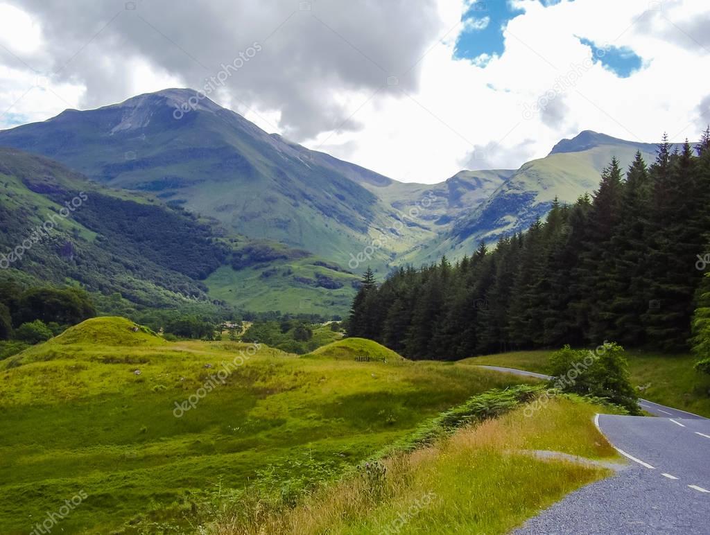 Empty road throw Glencoe in Scotland