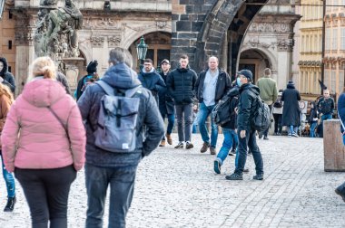 Prague, The Czech Republic, 14.3.2020: Asian tuorist with face masks. New type coronavirus 2019-nCoV pneumonia in Prague.