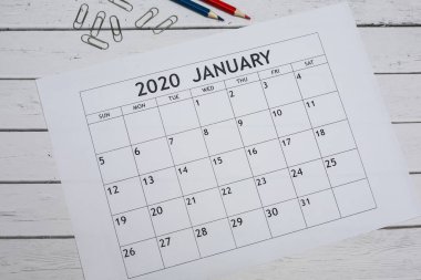 Ocak 2020 takvimi. Yeni yıl için planlar.