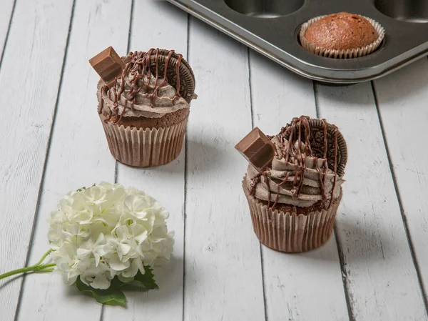 Pastel Chocolate Con Crema Queso Productos Panadería — Foto de Stock