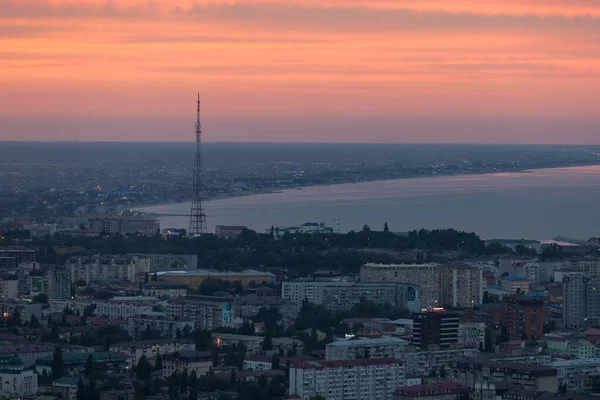 Makhachkala Stad Bij Zonsondergang — Stockfoto