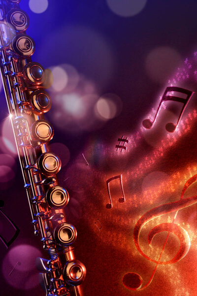 Поперечная флейта с чёрным красным и синим фоном
