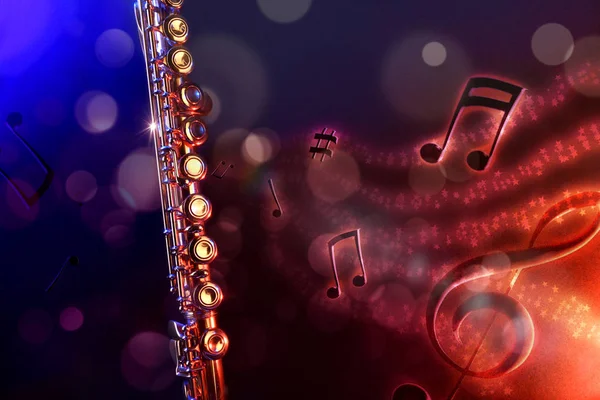 Ілюстрація поперечна флейта з чорно-червоним і синім фоном — стокове фото