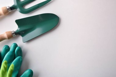 Bahçecilik aletleri beyaz masada en iyi görünümü kapatın