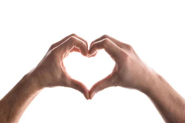 Man Hands Making Shape Heart Isolated White Background Horizontal Composition — 스톡 사진
