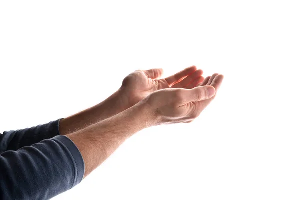 Hände Zusammen Mit Den Handflächen Nach Oben Isoliert Weiß Horizontale — Stockfoto