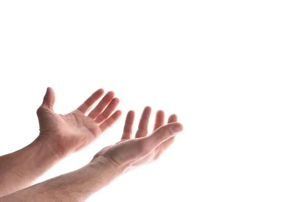 Mãos Com Palmas Para Cima Branco Isolado Composição Horizontal — Fotografia de Stock