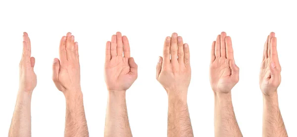 停止のジェスチャーで異なる位置に6つの手 水平構成 — ストック写真