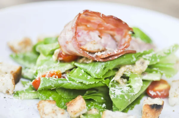 Caesar salad ,salad with cos lettuce and ham — Stock Photo, Image