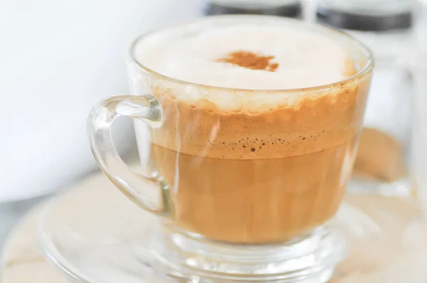 Hot cappuccino or hot coffee — Stock Photo, Image