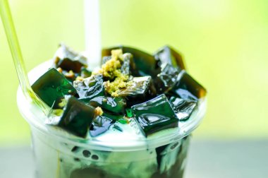 grass jelly with milk and brown sugar  clipart