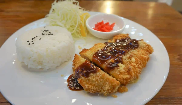 Gebratenes Schweinefleisch mit Reis oder Tonkatsu — Stockfoto
