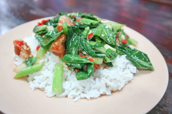 Stir fried kale with rice — Stock Photo, Image
