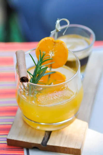Juice, orange juice and espresso — Stock Photo, Image