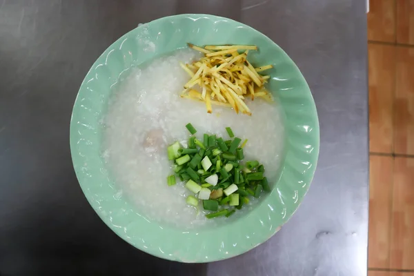Rice gruel or congee with pork — Stock Photo, Image