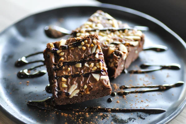 Brownie Gâteau Chocolat Avec Garniture Aux Amandes Brownie Chocolat — Photo