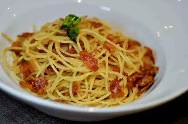 Spaghetti Spaghetti Carbonara Bacon Pasta Bacon Spaghetti — Stock Photo, Image