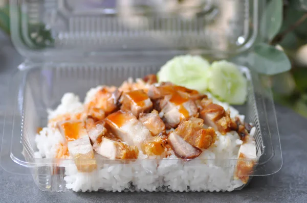 crispy pork with rice, pork rice or rice topped with crispy pork and sauce