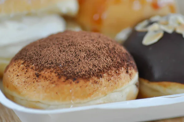 Donut Donut Donut Chocolate Donut Caramelo Caixa — Fotografia de Stock