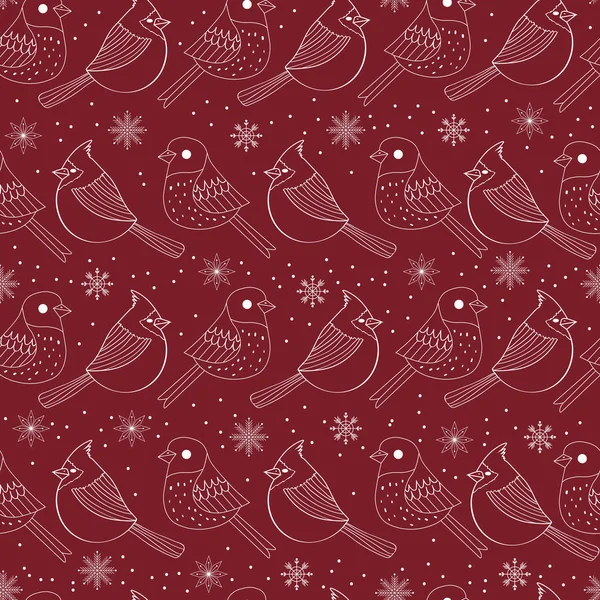 Vektör kırmızı beyaz kuşlar ve kar taneleri pürüzsüz iz arkaplanı.
