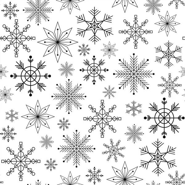 Vektor schwarz und weiß Winter Schneeflocken nahtlose Muster drucken Hintergrund. — Stockvektor