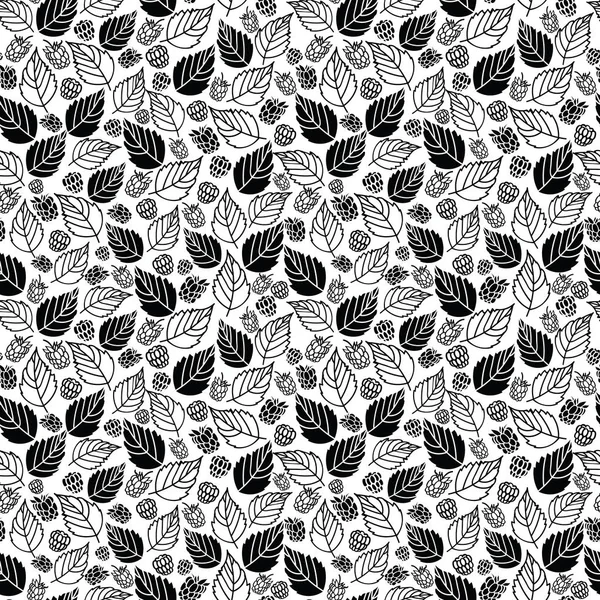 Vektör siyah ve beyaz arkaplan ahududu ve yapraksız arkaplan dokusu