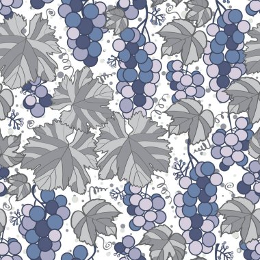 Vector grey and puple grapes seamless pattern print background.