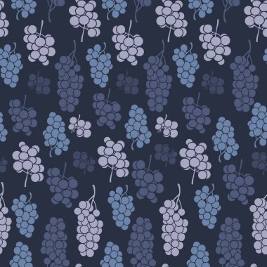 Vector dark puple grapes seamless pattern print background.