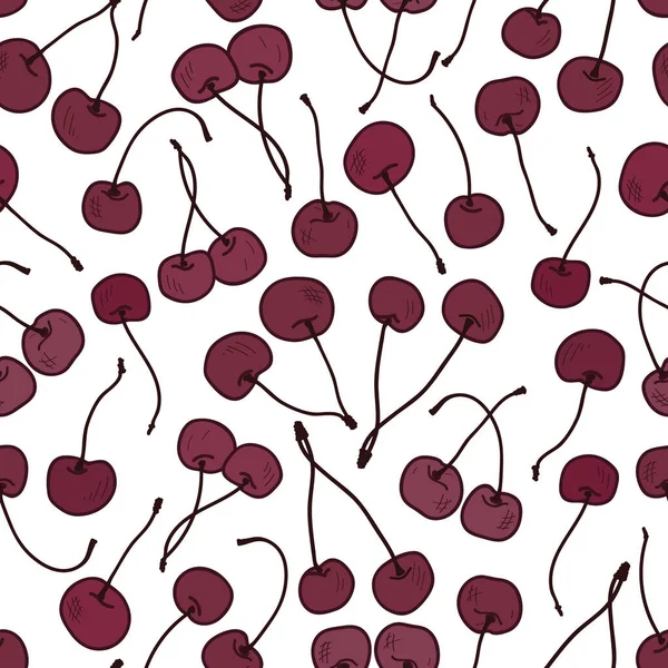 Cerezas vectoriales sobre fondo de impresión de patrón transparente blanco . — Vector de stock