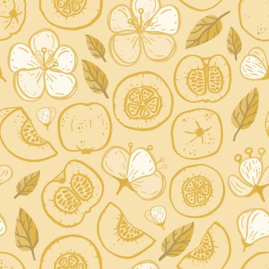 Vector yellow quince texture seamless pattern print background.
