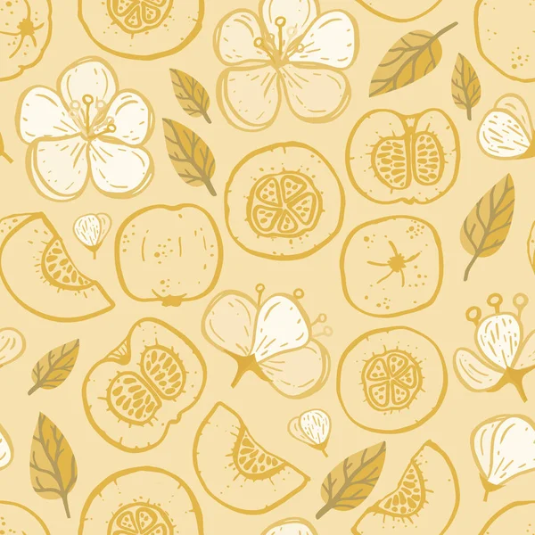 Vector yellow quince texture seamless pattern print background. — Stok Vektör