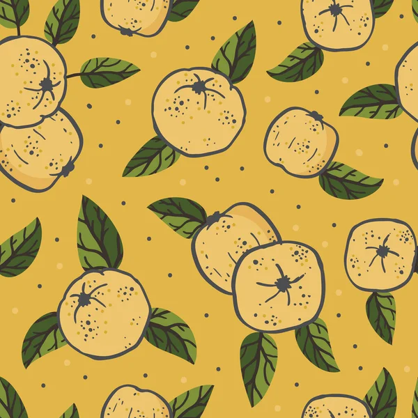 Vector yellow quince fruit seamless pattern print background. — Stok Vektör