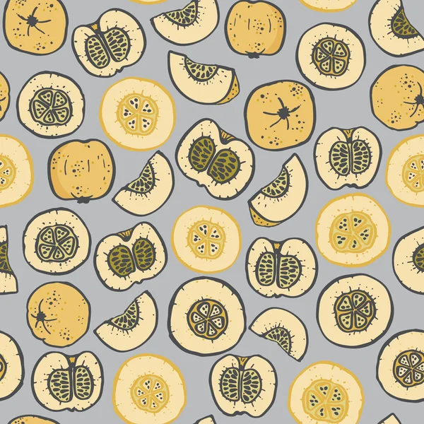Vector grey and yellow quince fruit seamless pattern print background. — Stockvektor