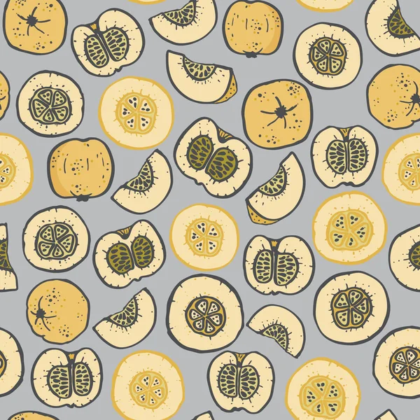 Vector grey and yellow quince fruit seamless pattern print background.